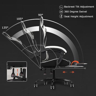 Synthetisch leer High Back Video Ergonomische Racing Gaming Stoel met Voetsteun ALINUNU