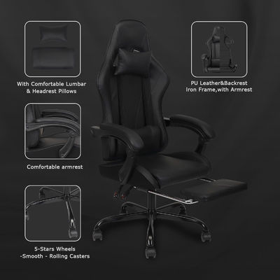 Maximaal gewicht van 300 pond High Back Gaming Chair met voetsteun en leunstoelfunctie