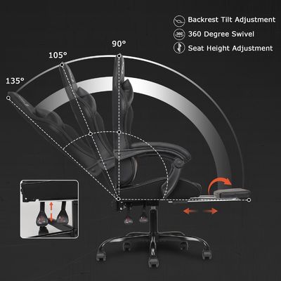 Maximaal gewicht van 300 pond High Back Gaming Chair met voetsteun en leunstoelfunctie