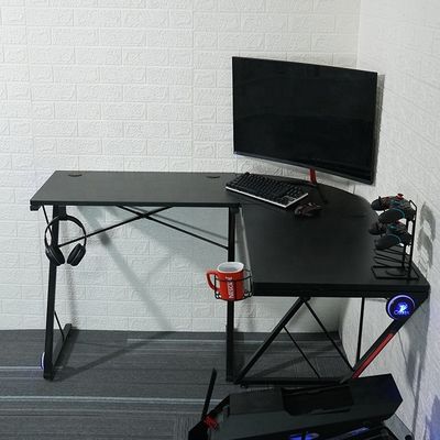 Werkruimte Home Office L-vormige computerspeltafel met ronde hoekmonitorstand