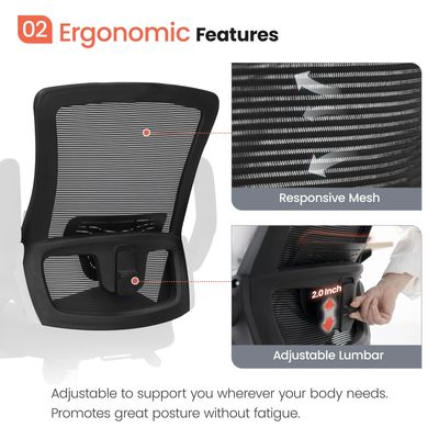 Flip-up Armrest Mesh Executive Lumbal Support Draaiende stoel voor Home Office door Alinunu