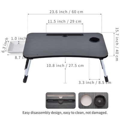 Draagbare opvouwbare laptop bed tafel bureau bak met cup holder 15.7 &quot;D x 23.6&quot; W x 11 &quot;H
