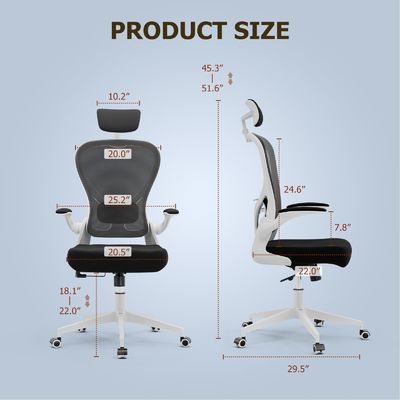 Ergonomische Home Office Desk Chair Aanpasbare moderne draaiende stoel met opvouwbare armen