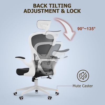 Ergonomische Home Office Desk Chair Aanpasbare moderne draaiende stoel met opvouwbare armen