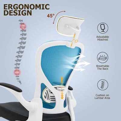 Ergonomische Home Office Desk Chair Aanpasbare moderne draaiende stoel met opvouwbare armen