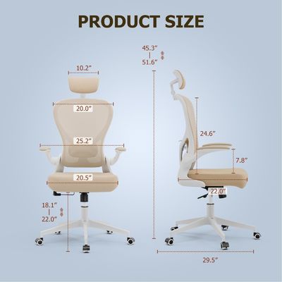 Ergonomische Home Office Desk Chair Aanpasbare moderne draaiende stoel met opvouwbare armen