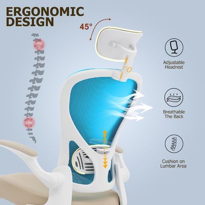 Ergonomische Home Office Desk Chair Aanpasbare moderne draaiende stoel met opvouwbare armen