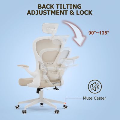 Ergonomische Home Office Desk Chair Aanpasbare moderne draaiende stoel met opvouwbare armen