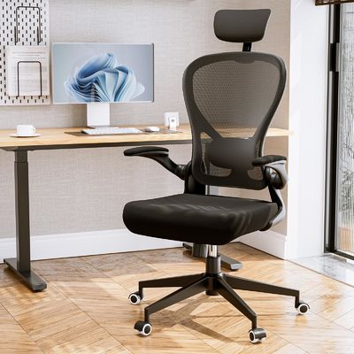 Draaibare functie en flip-up armen Ergonomische thuis kantoor bureau stoel met hoogteverstelling