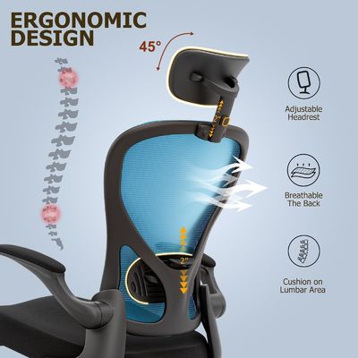 Draaibare functie en flip-up armen Ergonomische thuis kantoor bureau stoel met hoogteverstelling