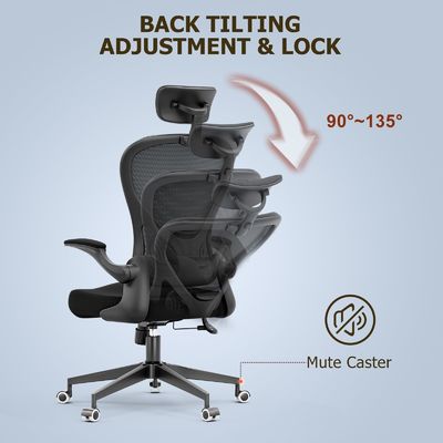 Draaibare functie en flip-up armen Ergonomische thuis kantoor bureau stoel met hoogteverstelling