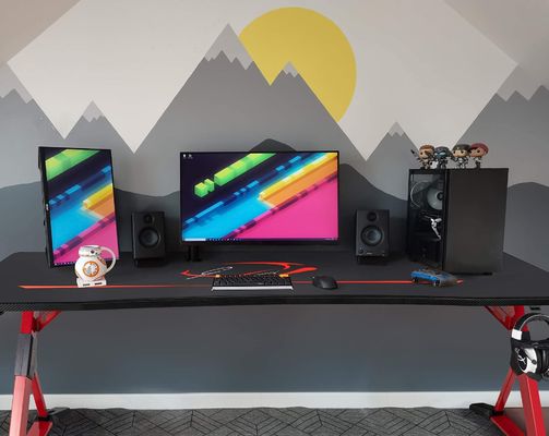 Plastic oppervlak Z-vormige gaming bureau met Handle Rack Cup Houder en koptelefoon Hook