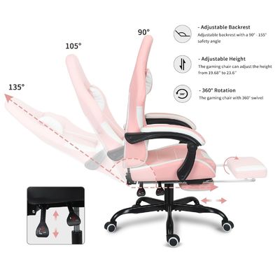 ALINUNU Gaming Chair aanpassen hoogte verstelbaar met lumbale steun en voetenrest