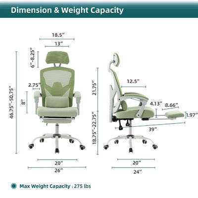 27.56&quot;D x 18.5&quot;W x 47.8&quot;H Back Mesh Rolling Swivel Chair voor Office Ergonomics