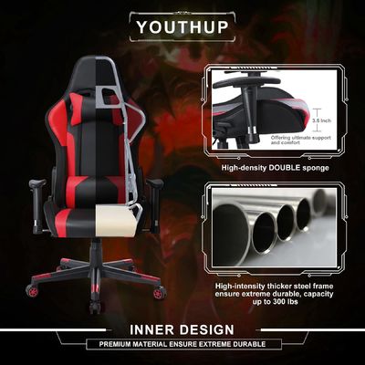 ALINUNU Aanpasbare leer RGB-gamingstoel met LED-lichtbalk en stofmateriaal