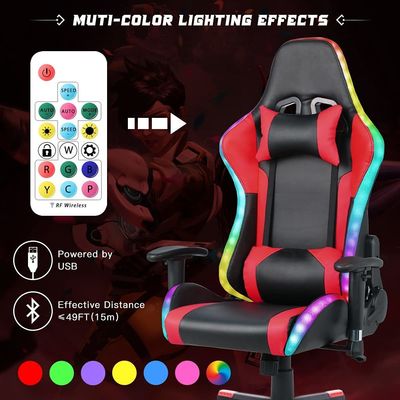 ALINUNU Aanpasbare leer RGB-gamingstoel met LED-lichtbalk en stofmateriaal