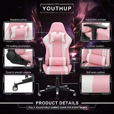 Verstelbare computer kantoor gaming stoel met massage functie en LED Light Bar ALINUNU