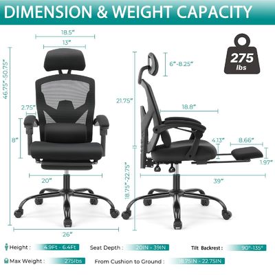 Achtergrens rollende draaiende leunstoelen voor kantoor 360 draaiend/ hoogte aanpassen 34,4 pond