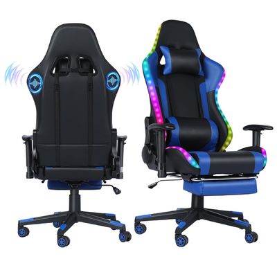 Gepersonaliseerde kleur leer RGB gaming draaiende stoel met LED lichtbalk en massage functie