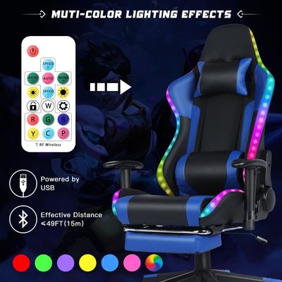 Gepersonaliseerde kleur leer RGB gaming draaiende stoel met LED lichtbalk en massage functie