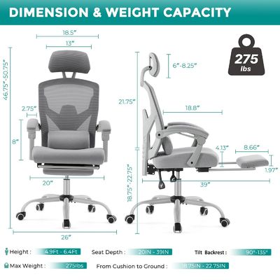 ALINUNU Back Mesh Office Chair met voetsteun 34,39 pond en liggende functie