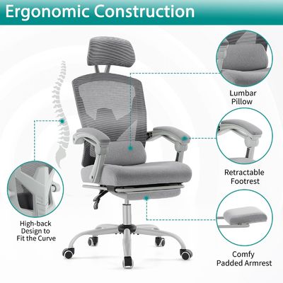 ALINUNU Back Mesh Office Chair met voetsteun 34,39 pond en liggende functie