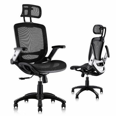 Ergonomische hoge rug bureau stoel met verstelbare hoofdsteun en flip arm stijl lift stoel