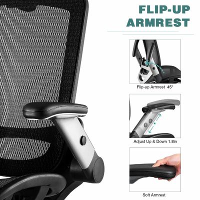 Ergonomische hoge rug bureau stoel met verstelbare hoofdsteun en flip arm stijl lift stoel
