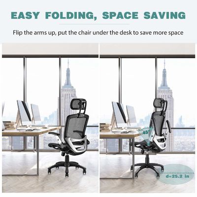 Ergonomische hoge rug bureau stoel met verstelbare hoofdsteun en flip arm stijl lift stoel