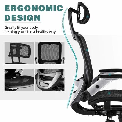 Ergonomische hoge rug bureau stoel met verstelbare hoofdsteun en flip arm stijl lift stoel