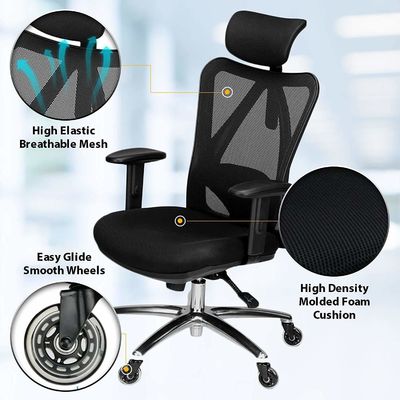 Verdikte stoel kussen ergonomische thuiscomputer bureau stoel met lumbale steun hoofdsteun en armleuningen