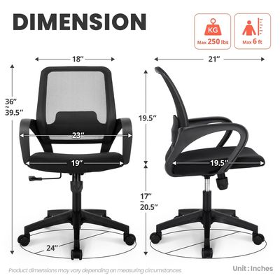 Foam Seat Mesh Computer Chair met lumbale steun Verstelbare ergonomische bureau stoel