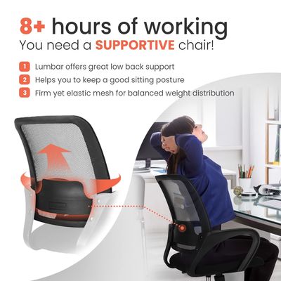 Foam Seat Mesh Computer Chair met lumbale steun Verstelbare ergonomische bureau stoel