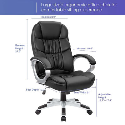 High Back Executive Office Chair met lumbale steun en verstelbare hoogte PU leer