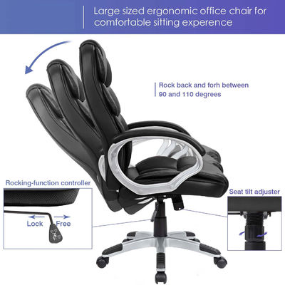 High Back Executive Office Chair met lumbale steun en verstelbare hoogte PU leer