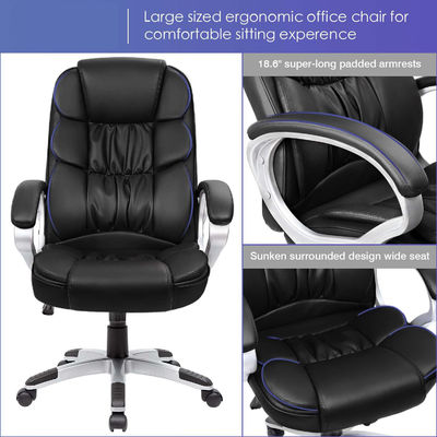 High Back Executive Office Chair met lumbale steun en verstelbare hoogte PU leer