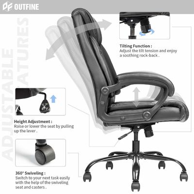 Leer gepoleerde Executive Desk Chair met verstelbare hoogte en ergonomische ondersteuning