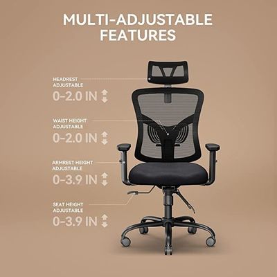 Moderne design hoge rug mesh kantoorstoel met verstelbare armsteun en lumbale steun