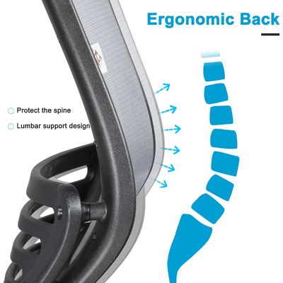 Ergonomische kantoor-computerstoel met arm- en middelsteun met hoogteverstelling Grijs