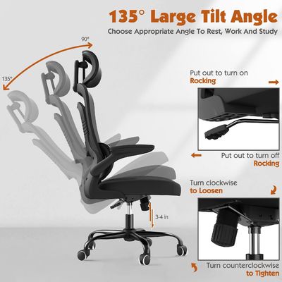 Moderne ontwerp metalen ergonomische kantorenstoel met lendensteun en opvouwbare armen