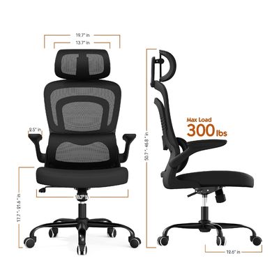 Moderne ontwerp metalen ergonomische kantorenstoel met lendensteun en opvouwbare armen