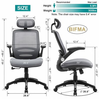 Verstelbare hoogte High Back Mesh Desk Chair met Flip-Up Arms en Modern Design Style