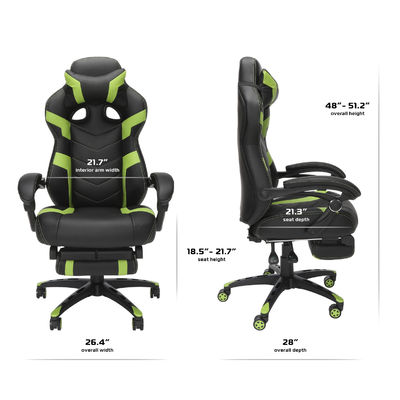 Metalen aluminium ergonomische gamingcomputerstoel met geïntegreerde hoofdsteun