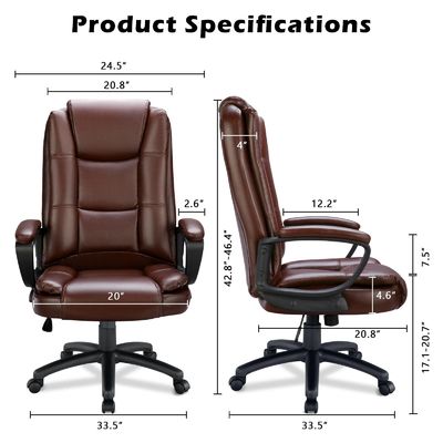 High Back Computer Chair Bruin 400lbs Groot en hoog Management Executive Chair voor kantoor