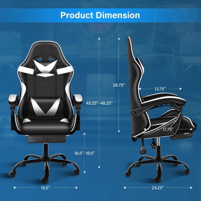 33 pond Stof Ergonomische Computerspelstoel met voetsteun en lumbaal steun