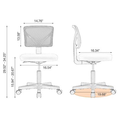 Comfortabele low-back mesh stoel met lumbale steun en verstelbare stoelhoogte