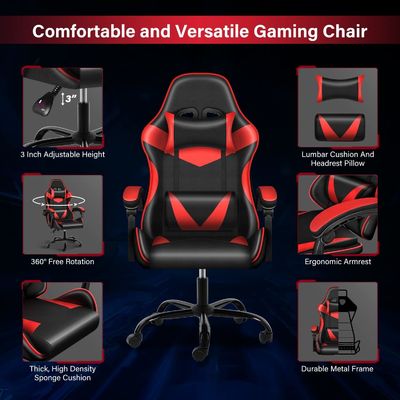 Plastic Seat Stof Computerspelstoel met voetsteun en lumbaal steun ergonomisch
