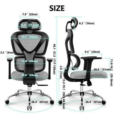 Comfortabele ergonomische kantoorstoel met hoge rug met 3 gaslift en ademend mesh