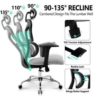 Comfortabele ergonomische kantoorstoel met hoge rug met 3 gaslift en ademend mesh