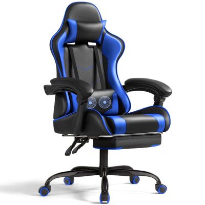 Solid Back Style Ergonomische Spelstoel met Voetsteun en Massage Lumbal Ondersteuning